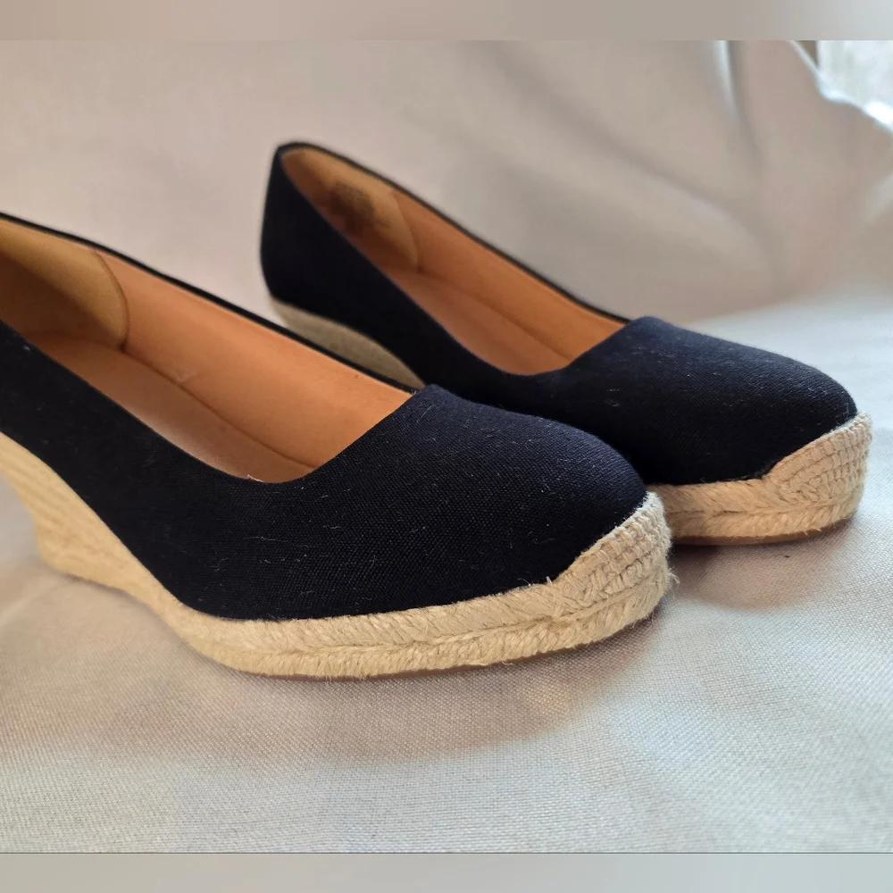 J. Crew Black Canvas Espadrille Wedges